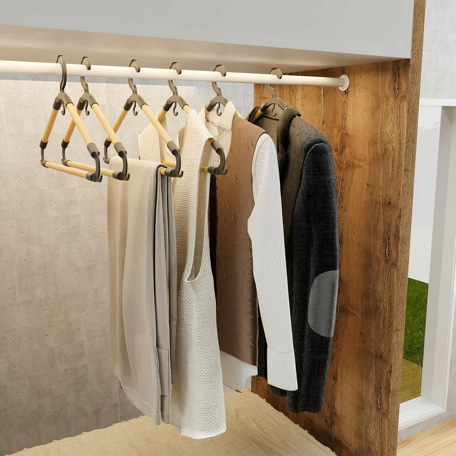 VESTIAMO CASA - Grucce in legno di pino con giunture in plastica nera Linea Woodpine - 42 cm set 3 pezzi